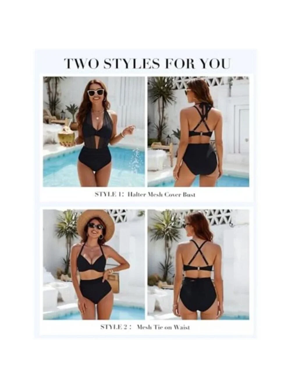 Women's High Waisted Bikini Set Tummy Control Swimsuit 2 Piece - Picture 4 of 6